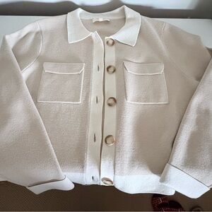 Sezane Betty Cardigan Jacket - XL Cream/Ecru 100% Merino wool
